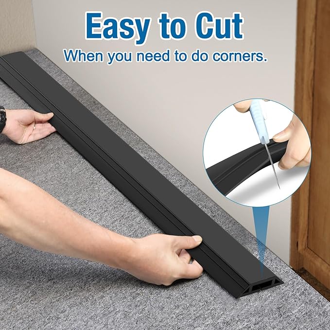 Eapele 6.5 ft Floor Cord Cover Heavy Duty Cable Protector, Easy to Unroll, Prevent Trip Hazard for Home Office or Outdoor Settings (Black)