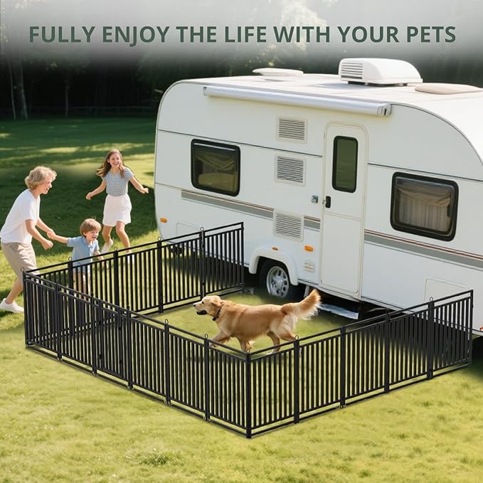 Dog Fence Outdoor Indoor, 47 Inch Height 16 Panels Dog Playpen for Large/Medium/Small Dogs Metal Dog Pen for Yard Camping and RV | Black-Silver