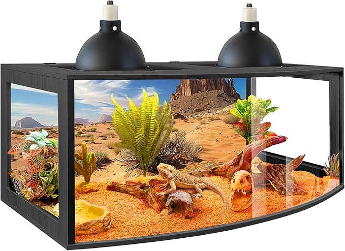 PROLEE Bearded Dragon Tank, Curved Reptile Enclosure with 3-Side Clear Acrylic Panels, Spacious Lizard Tank with Metal Mesh Top and Lockable Door for Reptile Habitat (Black, 48" Length,80 Gallons)