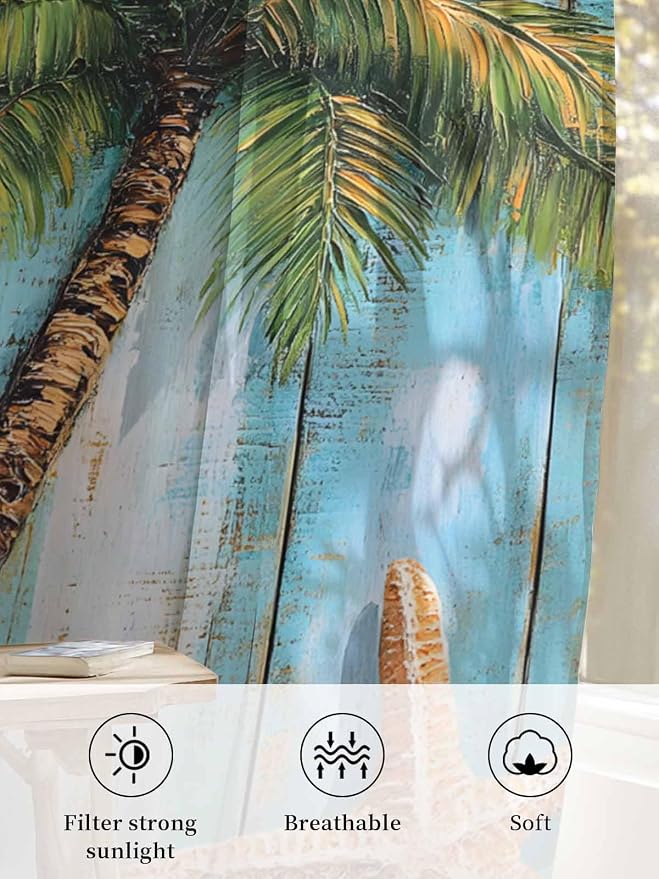 Sheer Curtains 108 Inches Long, Coastal Beach Tree Semi Sheer Curtains Light
