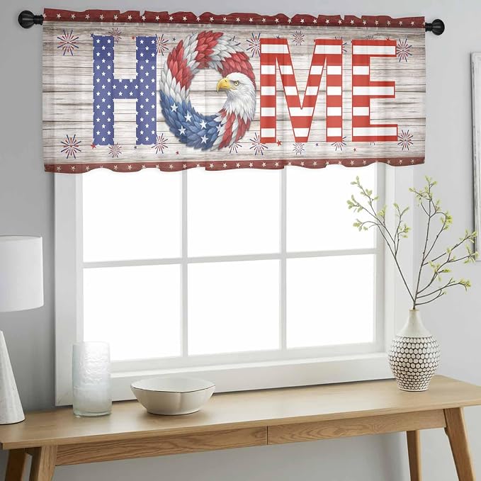 4th of July Sheer Valances for Windows 60"x18", Light Filtering Kitchen