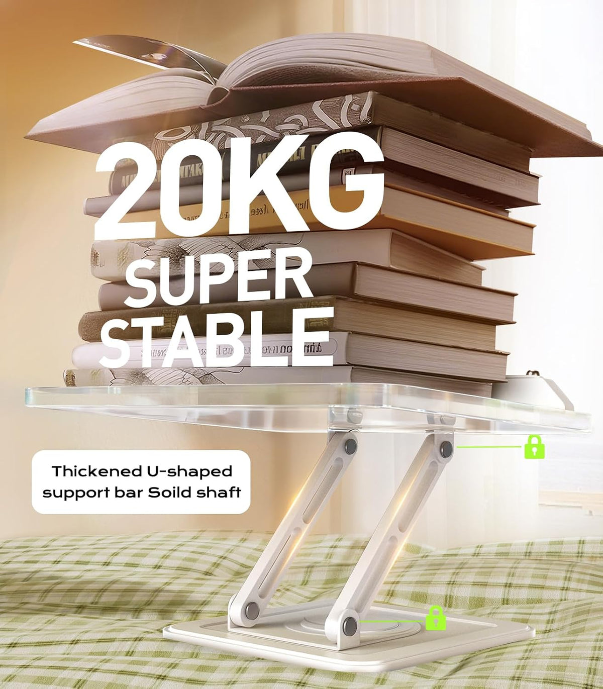 LOXP Ergonomic Book Stand for Reading, 360° Rotating Holder with Page Clip