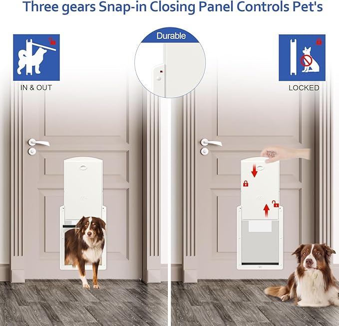 [Classicmacher] White Frame Dog Doors for Medium Dogs, Strong Plastic Pet Door with Sliding Lock Panel and Magnetic Soft Flap, Doggy Door for Door, Doggie Door Up to 25Lbs (Medium, Milk White)