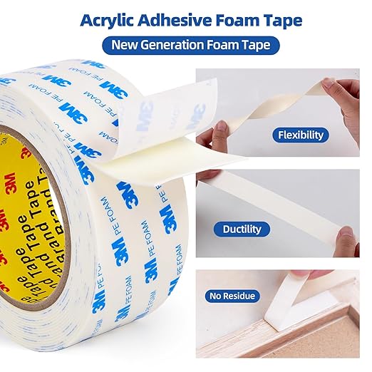 Double Sided Tape 2"×16.5Ft, Mounting Tape Heavy Duty No Residue, Removable PE Foam Tape Strips, Extra Strong Adhesive Tape Waterproof for Walls Home Office Decor Crafts Paint Picture Poster