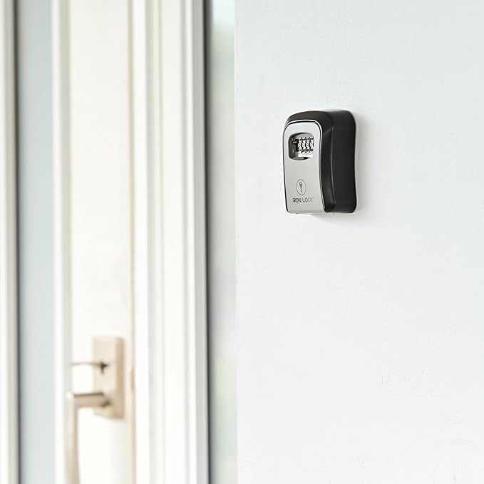 Iron Lock® Key Lock Box Wall Mount – Medium Waterproof Heavy-Duty Metal Safe with 4-Digit Combination for Outdoor Access, Home Entry, Office Security, Rentals & Airbnb Use (Grey, Medium)