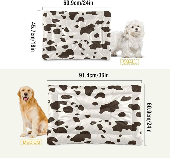 Cow Leopard Dog Bed Mat, Cat Crate Pad Non-Slip Washable Soft Fluffy Pet Kennel Floor Mat for Small, Medium, Large Dogs Cats, 24"x18"