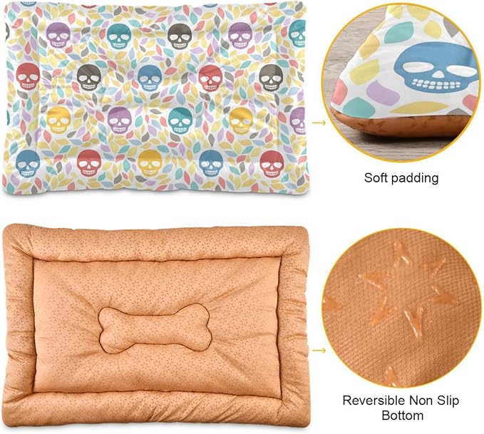 Skull Colorful Cartoon Pet Bed Cute Dog Bed Mat Absorbing Non Slip Pad Pet Sleeping Mat for Small, Medium, and Large Dogs Puppy Cat 24 in x 18 in