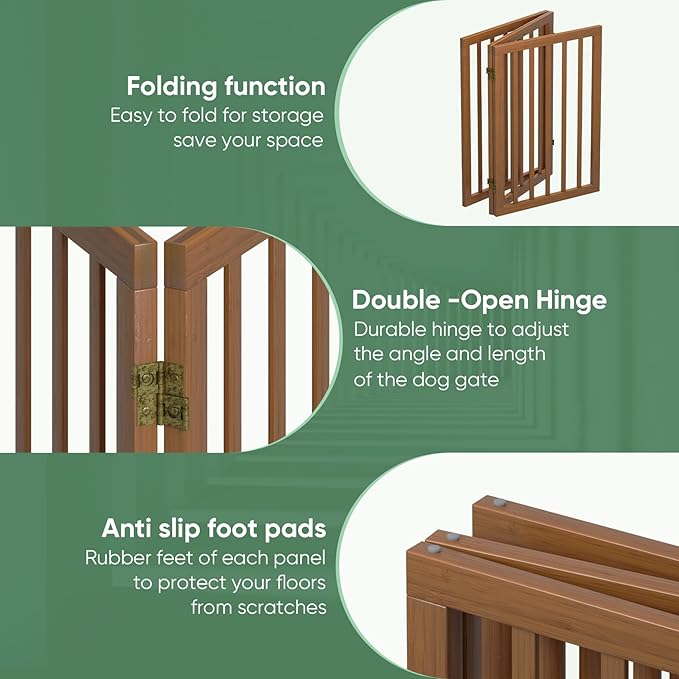 Dog Gates for Doorways, Tall Dog Gate Indoor, Foldable Pet Gates for Doorways Bedroom, Freestanding Puppy Gate with Metal Support Feet, Room Divider,3 Panels (Walnut)