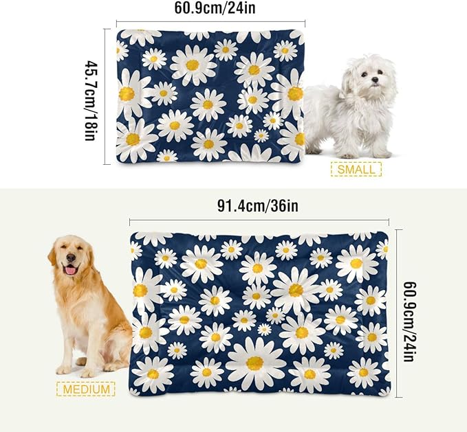 Pet Bed Daisy Floral Dog Bed Mat Absorbing Non Slip Pad Pet Sleeping Mat for Small, Medium, and Large Dogs Puppy Cat 36 in x 24 in