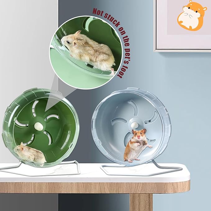 Hamster Wheel Silent, 8.3 Inch Large Gerbil Hedgehog Wheel, Adjustable Stand Quiet Spinner Syrian Hamster Running Wheels for Chinchilla Dwarf Pet Small Animals Cage Exercise, Green