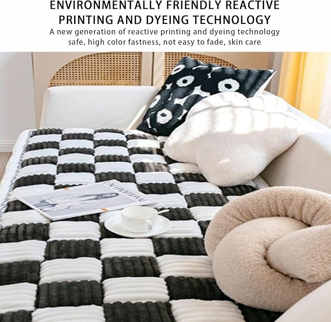 FunnyFuzzy Cream-Coloured Plaid Square Pet Mat Bed Couch Cover, Winter Thickened Dog Bed Cover Pet Blanket Sofa Couch Furniture Protector for Kids Dog Cat(Size:17.7 * 17.7 in,Color:Black)