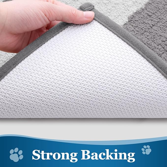 Buganda Dog Door Mat for Muddy Paws, Absorbent Dirt Trapper Washable Indoor Doormats, Non Slip Low-Profile Mud Mat for Dogs, Front Entrance Doormat for Inside Floor (36x24 Inches, Light Grey)