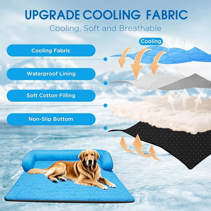 Large Cooling Dog Bed, Cooling Mat for Dogs | Machine Washable Couch Bed, Waterproof & Non-Slip Blanket Cover | Pad for Pets Indoor Outdoor(No Gel), L-40 x 35 inch