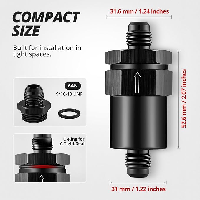 EVIL ENERGY 6AN Billet Inline Fuel Filter 30 Micron Aluminum Black