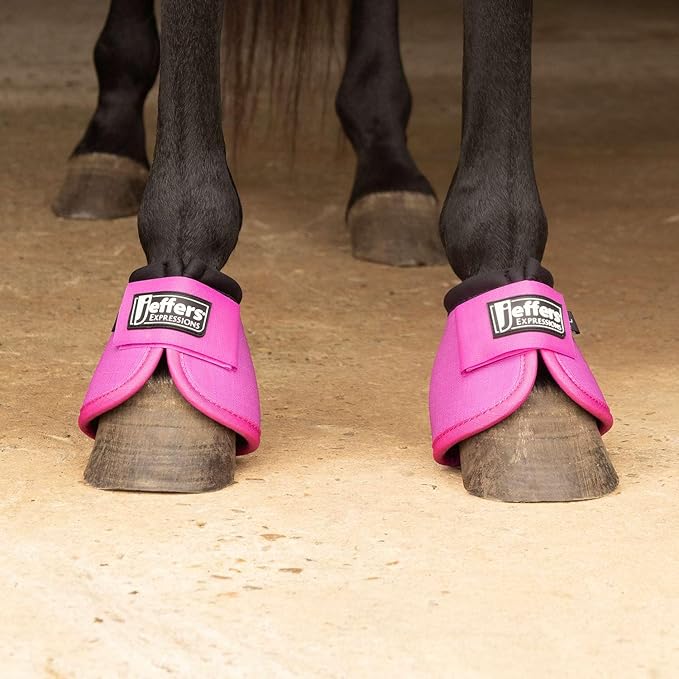Jeffers Expression No Turn Bell Boots for Horses - Purple & Pink, Large | Shock Absorbing Hoof Protection | Secure Double Hook & Loop Closure, Perfect for Turnout, Training, & Riding - 1 Pair