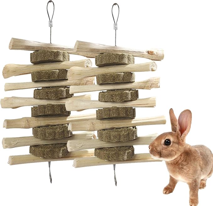 kathson Chinchilla Treats Bunny Chew Toys for Rabbits Teeth Grinding,Organic Bamboo Sticks Natural Toys for Hamsters 2 Pack