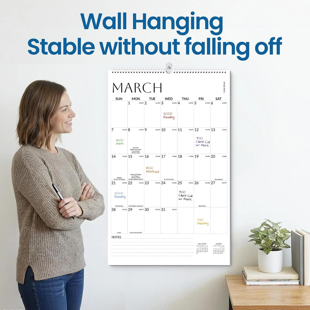 SUNEE 2027 Wall Calendar Extra Large 17"x27", 18 Month Calendar (Ends June 2028),Vertical Monthly for Wall, White Minimalism