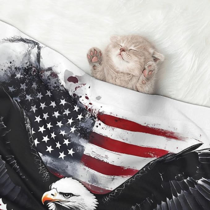 Waterproof Dog Blanket Soft Pet Blanket for Puppy Cat, Fleece Cat Throw Blankets for Furniture Bed Couch Sofa Reversible - American Flag Eagle Art