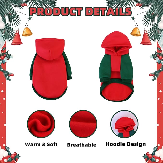 Custom Dog Hoodie, Personalized Sweatshirt with Photo Text Name Logo, Customized Hooded Sweater for Small Medium Large Dogs & Cats (Red + Green Border, Medium)