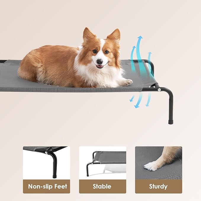 EHEYCIGA XXL Elevated Dog Cot Bed, Raised Outdoor Dog Hammock for Giant Jumbo Dogs, Lifted Pet Platform with Frame and Washable Waterproof Cooling Teslin Mesh and Anti-Slip Feet, 52x36 inch