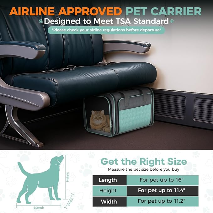 Cat Carrier for Airline Approved: Soft-Sided Cat Carrier Expandable for Small Dogs up to 15LBS - Pet Travel Bag for TSA Approved - Breathable for Airplane Camping Outdoor