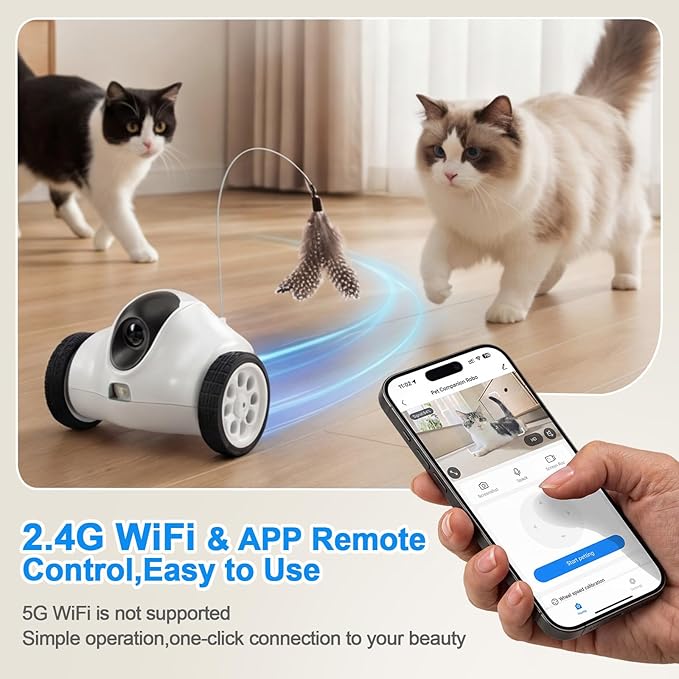 Pet Robot Camera,Movable Robot Pet Cam Indoor with Phone APP,Long Distance on Wheels,Home Security Robot 720P Cat Camera Night Vision,2-Way Talk WiFi Cam Pet with 2.4G
