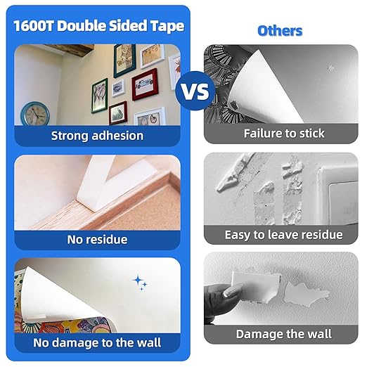 Double Sided Tape 2"×16.5Ft, Mounting Tape Heavy Duty No Residue, Removable PE Foam Tape Strips, Extra Strong Adhesive Tape Waterproof for Walls Home Office Decor Crafts Paint Picture Poster