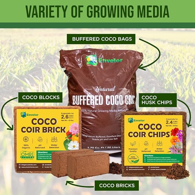 Coco Coir for Plants 4-Pack – 2.6 Cu. Ft. Compressed Coconut Coir Bricks, 10 lb. Organic, Low EC, pH Balanced Coco Peat for Indoor & Outdoor Gardening, Potting Soil, Indoor Plant Soil