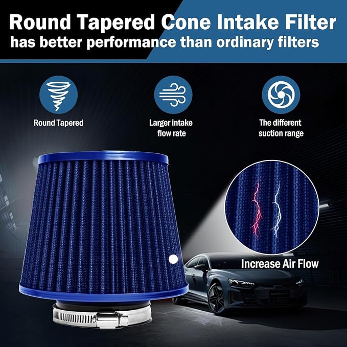 Universal Clamp-On Air Intake Filter, High Performance, Washable Filter