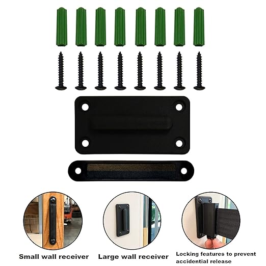 VIP Crowd Control Retractable Belt Stanchion Queue Safety Barrier Set, 36" Ht, 78" Belt + Wall Bracket (6 WHT Posts Blue Belt + SFrame + WBracket)