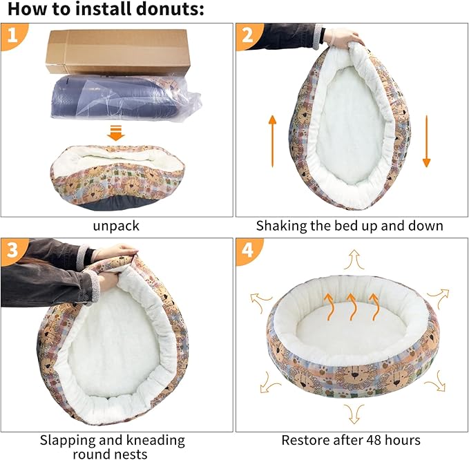Circular Calming Dog & Cat Bed Anti-Anxiety Washable with Anti Slip Backing Donut Cuddler with Cute Jacquard Patterns for Cat and Small Puppy (Small-23in, Panda)