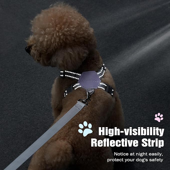 Pawaboo Small Dog Harness and Leash Set, Puppy Harness X-Frame No Pull No Choke, Dog Vest Harness Adjustable for Small Medium Sized Dogs,Soft Breathable Pet Harness for Walking Outing, M, Purple Daisy