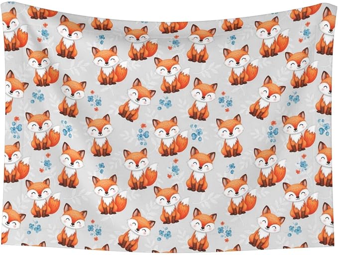 Two Sided Pet Cuddler Blanket for Anxiety Calming, Cute Fox, Reversible Plush Design with Bubble Dot Pattern Provides Familiar Surface Anywhere