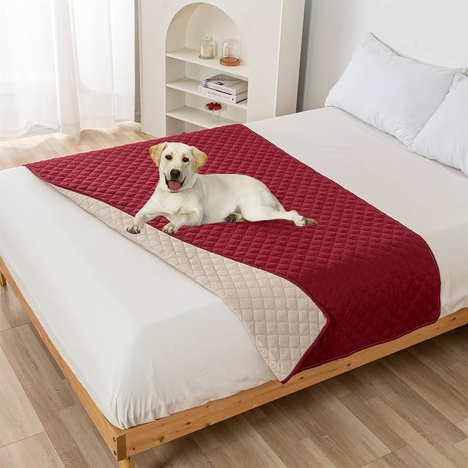 GIBZ Water Resistant Dog Bed Blanket Cover Large Anti Slip Pet Furniture Protector Washable Cat Quilted Mat for Couch, Red, 100x127cm