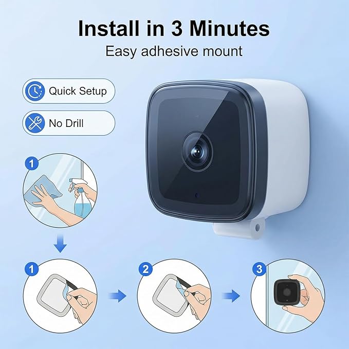 Smart 2K Window Security with Peel-and-Stick Installation, Bluetooth, AI Color Night Vision, 24/7 Continuous Recording for Home Security&Pet Monitoring&Driveway Surveillance (USB)