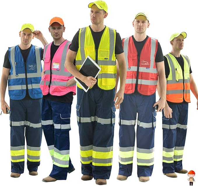 A-SAFETY Orange High Visibility Safety Vest Reflective, 3M Multi Pockets Working Vest Working Uniform Zipper Front ANSI/ISEA Standards 7 Pockets Class 2,2XL