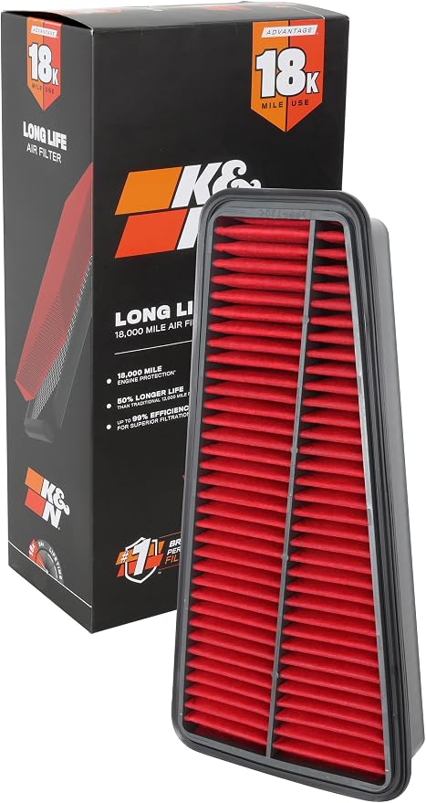 K&N Engine Air Filter: Long Life 18, 000 Mile Replacement Air Filter: Compatible