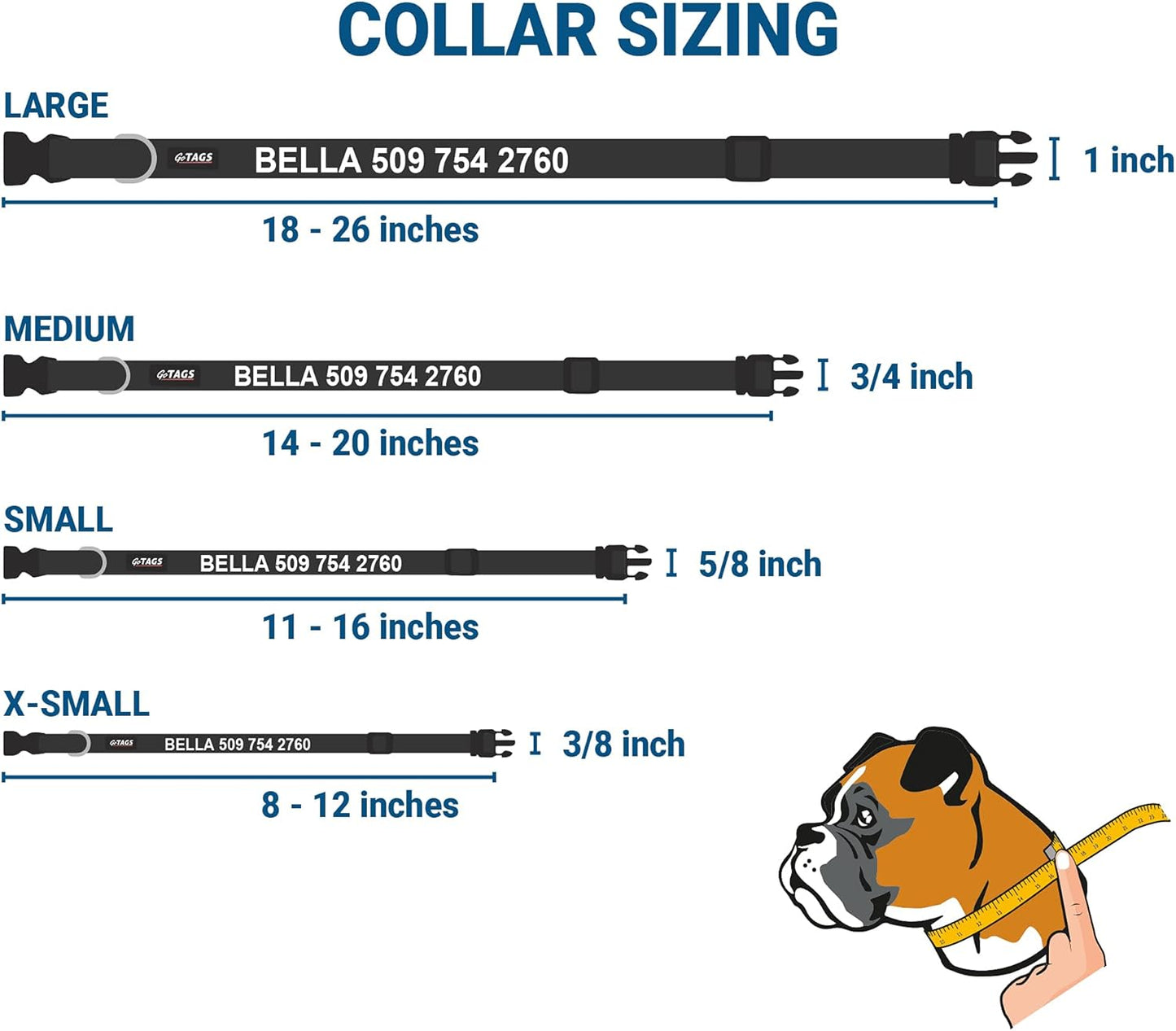 GoTags Personalized Dog Collar with Nameplate, Adjustable Dog Collar with Custom Engraved Slide On Pet ID Tag in Stainless Steel, Silent, No Noise Dog Tag for Large Medium and Small (Black, X-Small)