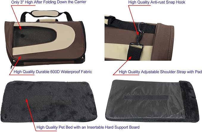 EliteField Deluxe Soft Pet Carrier (3 Year Warranty, Airline Approved), Multiple Sizes and Colors Available (18" L x 10" W x 11" H, Brown+Beige)