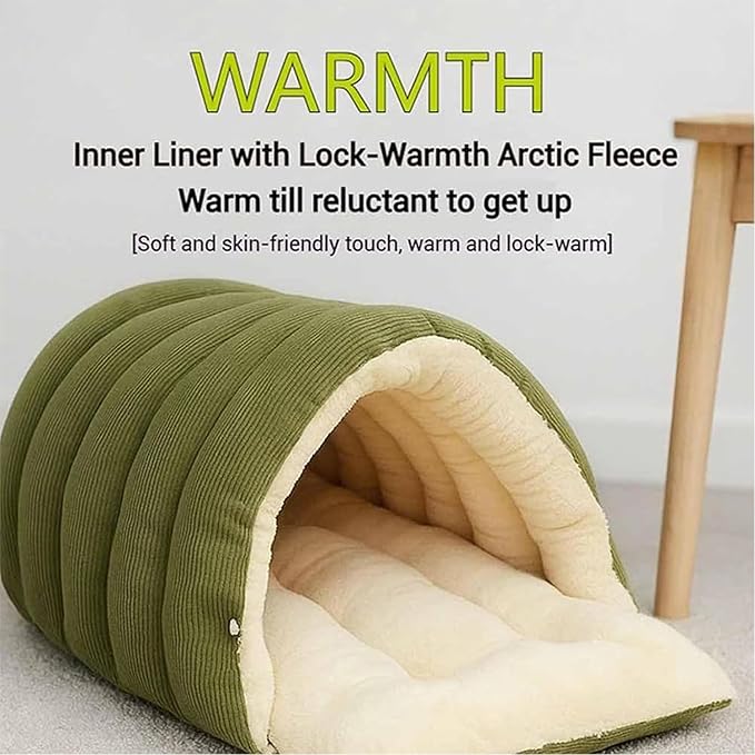 Expectation Cat Bed, Removable and Washable Winter Closed-Off Cat Bed, Soft Fluffy Warm Autumn/Winter Cats House, Washable Non-Slip Pet Sleeping Bag for Indoor Cats Small Dogs (A,Large)