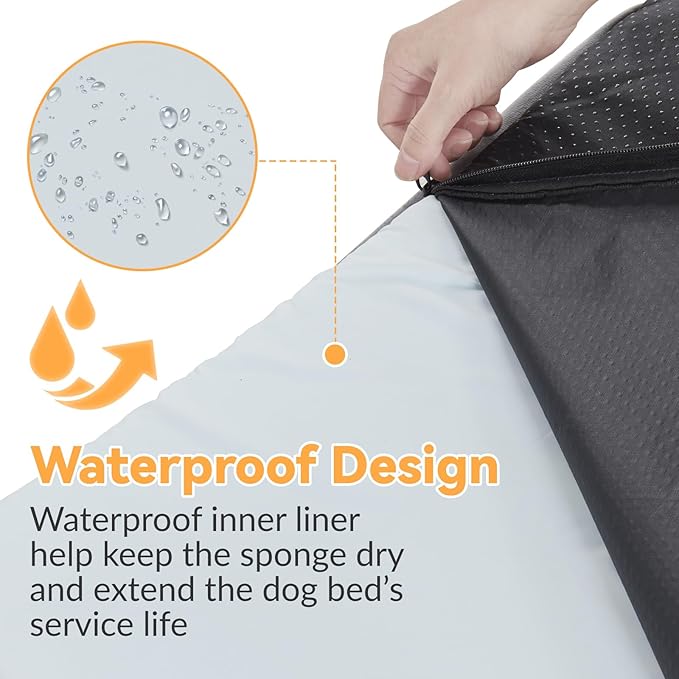 Orthopedic Dog Bed for Large Sized Dogs Waterproof Memory Foam Pet Beds with Nonskid Bottom Washable Dog Couch Bed with Washable Removable Cover Light Grey