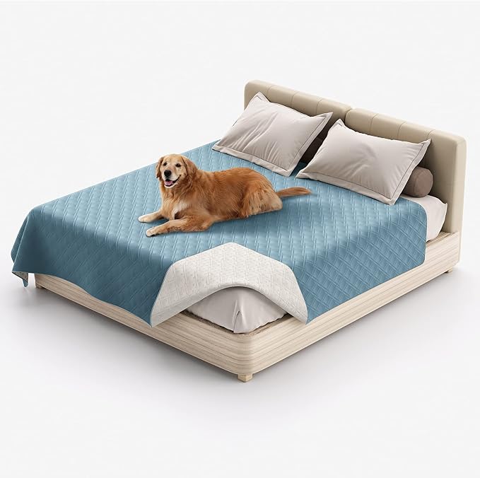 Waterproof Dog Bed Cover, Reversible Blanket Washable Pet Dog Pee Pad, Incontinence Underpads, Furniture Bed Couch Sofa Protector Cover Leak Proof for Dog Cat Kid, 82"x86" (Blue)