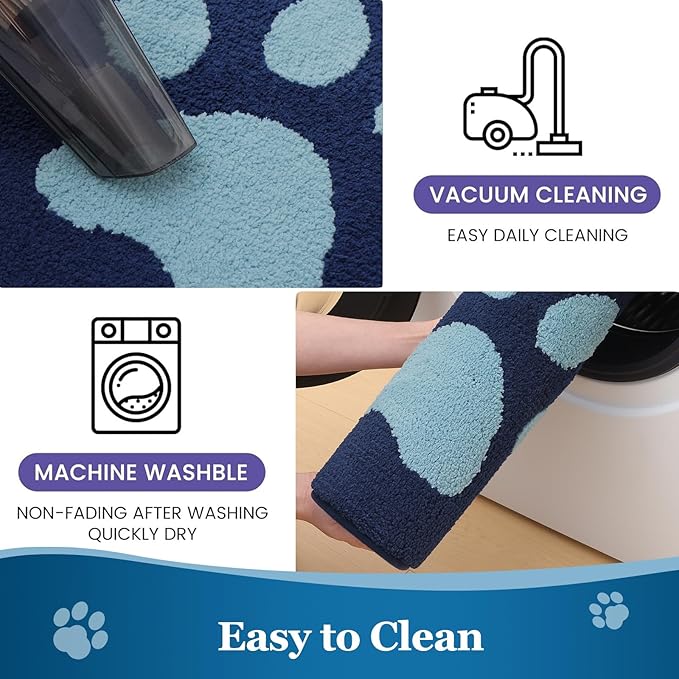 Buganda Dog Door Mat for Muddy Paws, Absorbent Dirt Trapper Washable Indoor Doormats, Non Slip Low-Profile Mud Mat for Dogs, Front Entrance Doormat for Inside Floor (36x24 Inches, Dark Blue)