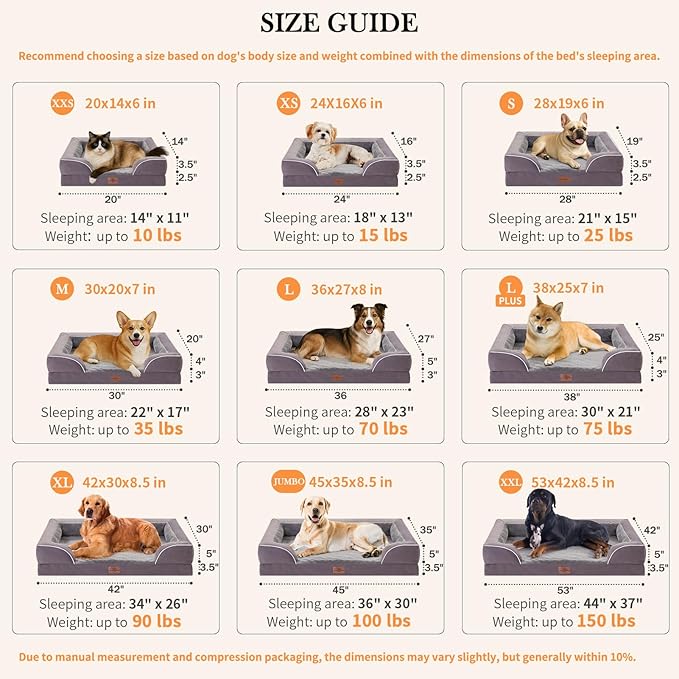 Comfort Expression Orthopedic Dog Bed for Medium Dogs 30x20 Inch, Waterproof Supportive Egg Crate Foam Medium Pet Bed with Removable Bolsters, Dog Couch with Washable Cover & Non-Slip Bottom, Purple