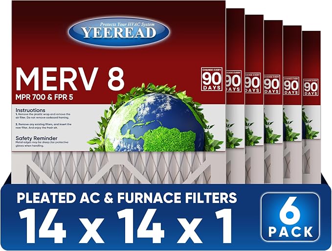 14x14x1 MERV 8 Air Filters 6-Pack, Actual Size 13.7" x 13.7" x 0.75" –