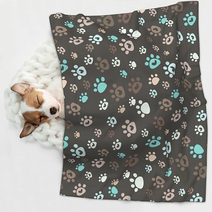 Paw Blanket for Dog Cat - Love Heart Paws Throw Blanket 40x30 Brown Pet Blanket for Couch Sofa Bed