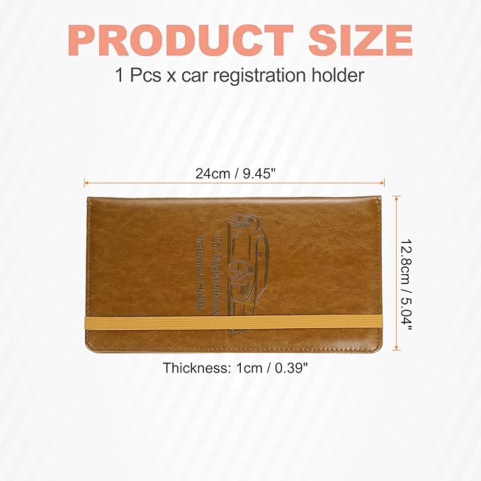 HARFINGTON Car Registration and Insurance Holder 9.45" x 5.04" PU Leather Vehicle Glove Box Organizer Storage Accessories Men Women Car ID Holder for License ID Card Bank Card, Brown