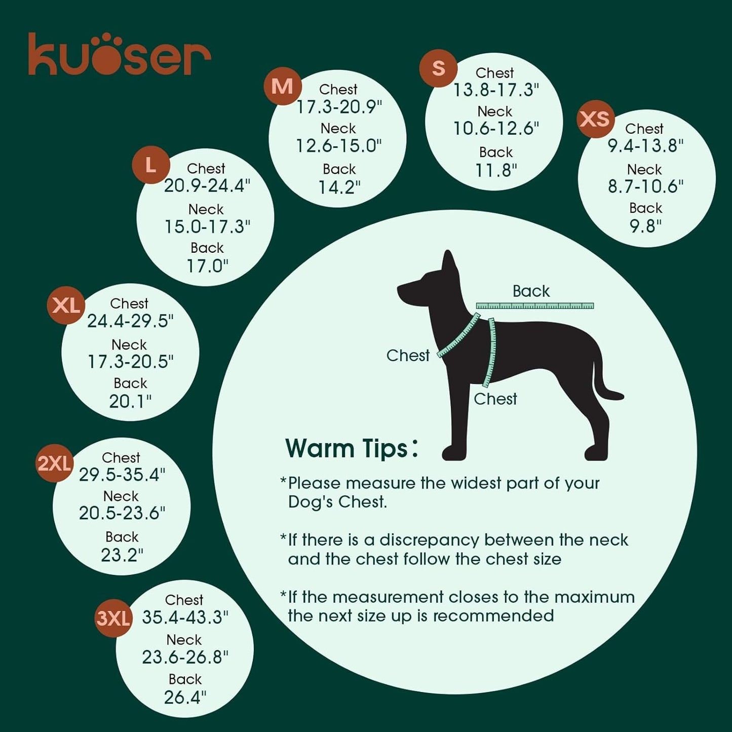 Kuoser Waterproof Dog Coat, Reversible Dog Jacket for Large Dogs, Adjustable Durable Doggie Winter Coat for Groowing Puppies Warm Puppy Cold Weather Apparel, Blue L