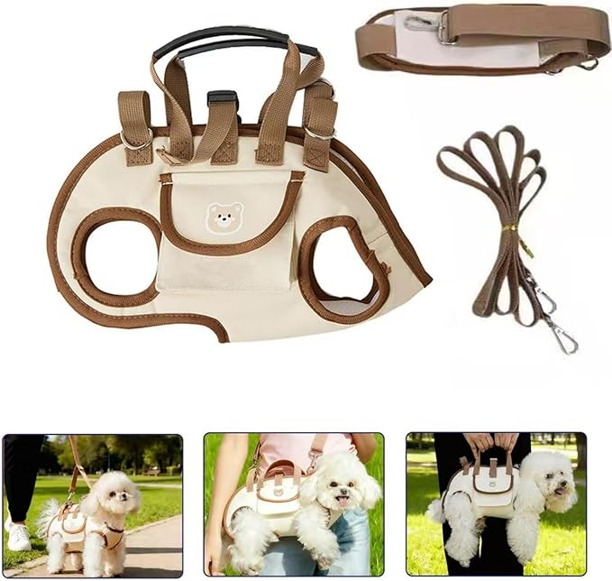 Portable Small Dog & Cat Pet Carrier Sling & Backpack for Small Dogs & Cats & Puppy, Dog & Pet Purse Bag Carrier Sling for Small Dogs with Dog Traction Leash, Crossbody Sling Carriers (Beige M)