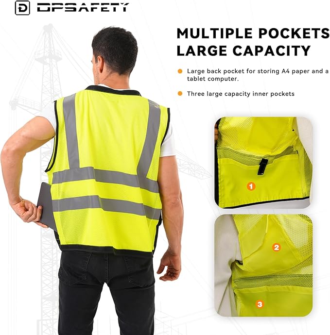 Reflective Safety Vest,Heavy Duty Class 2 Hi Vis Vest-Ansi/Isea Standard,Construction Work Safety Vest(Lime,2XL)